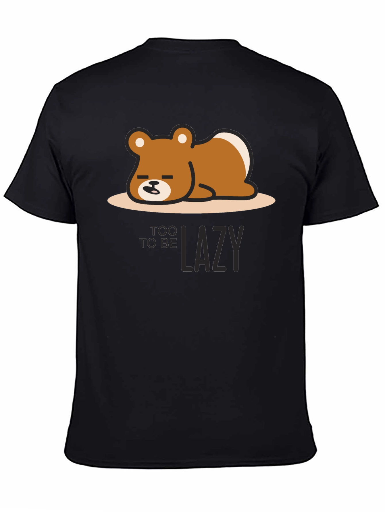 Too Lazy Bear Graphic Tee - Black Cotton T-Shirt