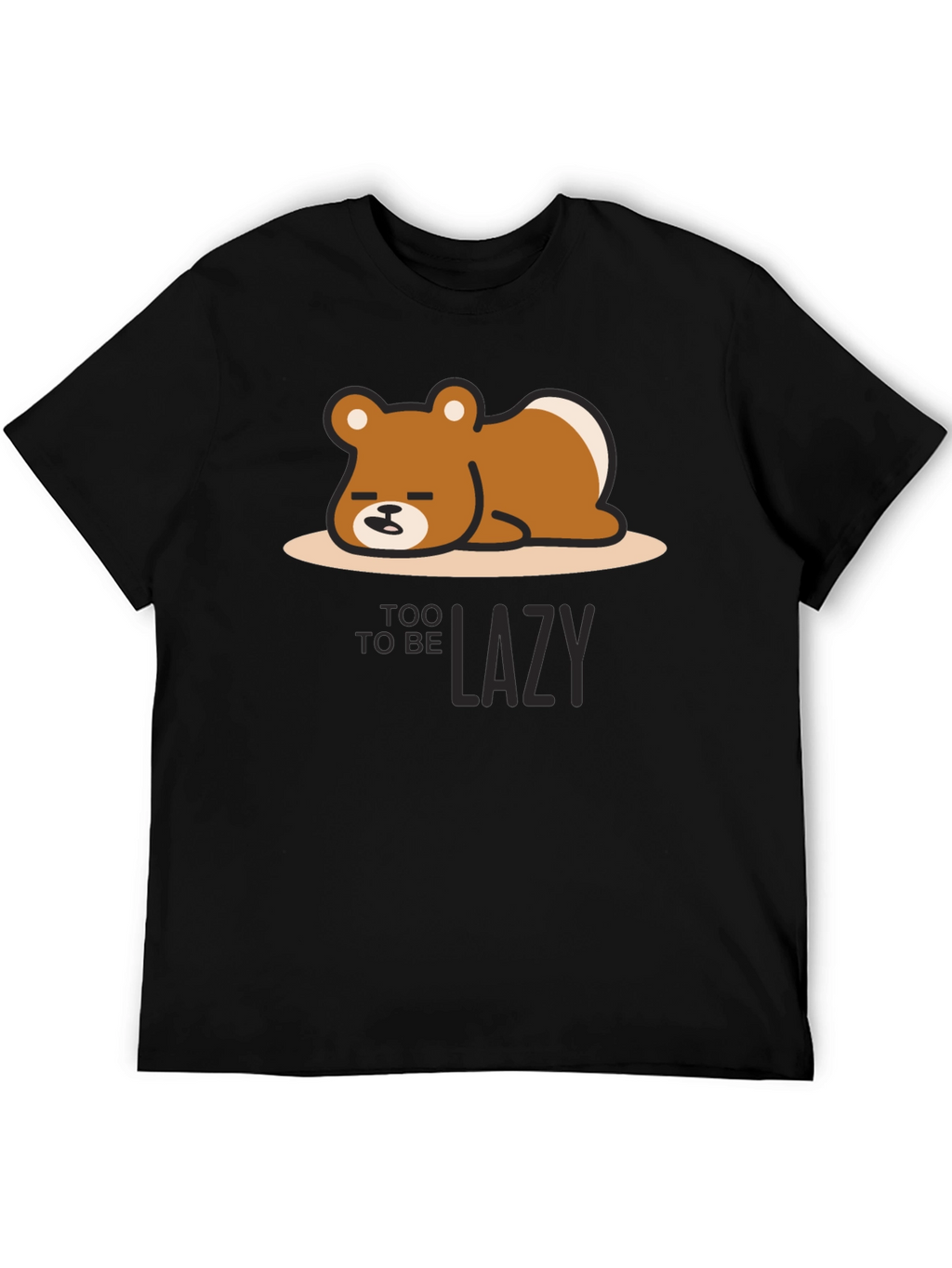 Too Lazy Bear Graphic Tee - Black Cotton T-Shirt