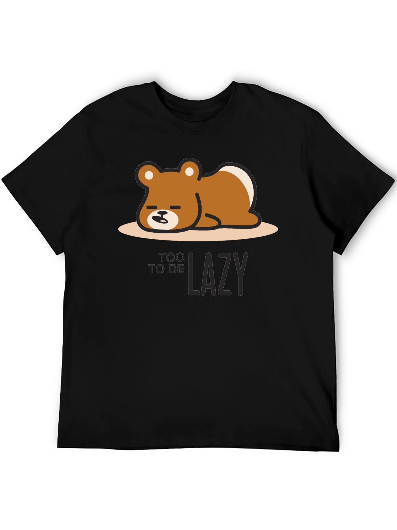 Too Lazy Bear Graphic Tee - Black Cotton T-Shirt