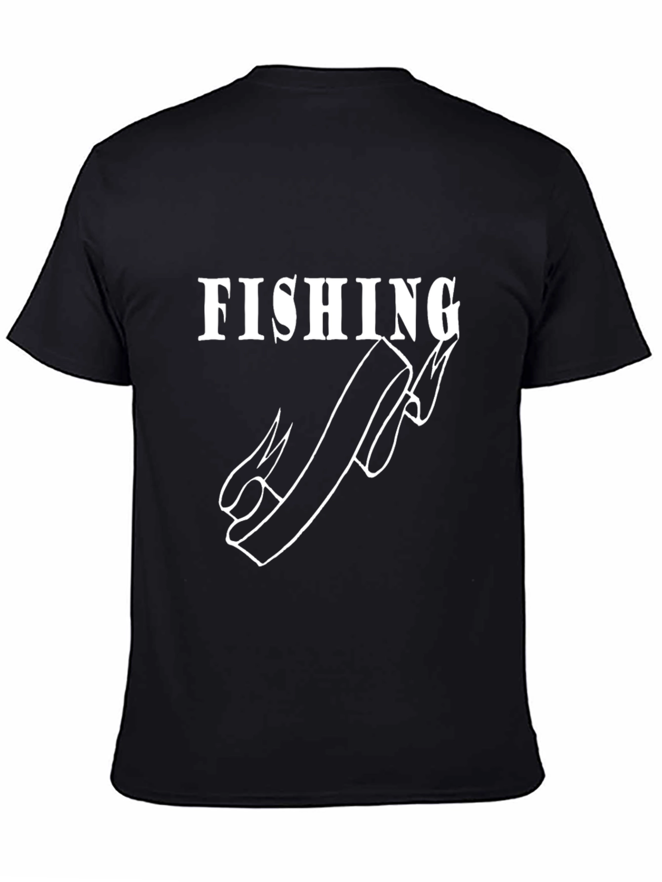 Fishing Hook Graphic Tee - Black Cotton Casual Shirt