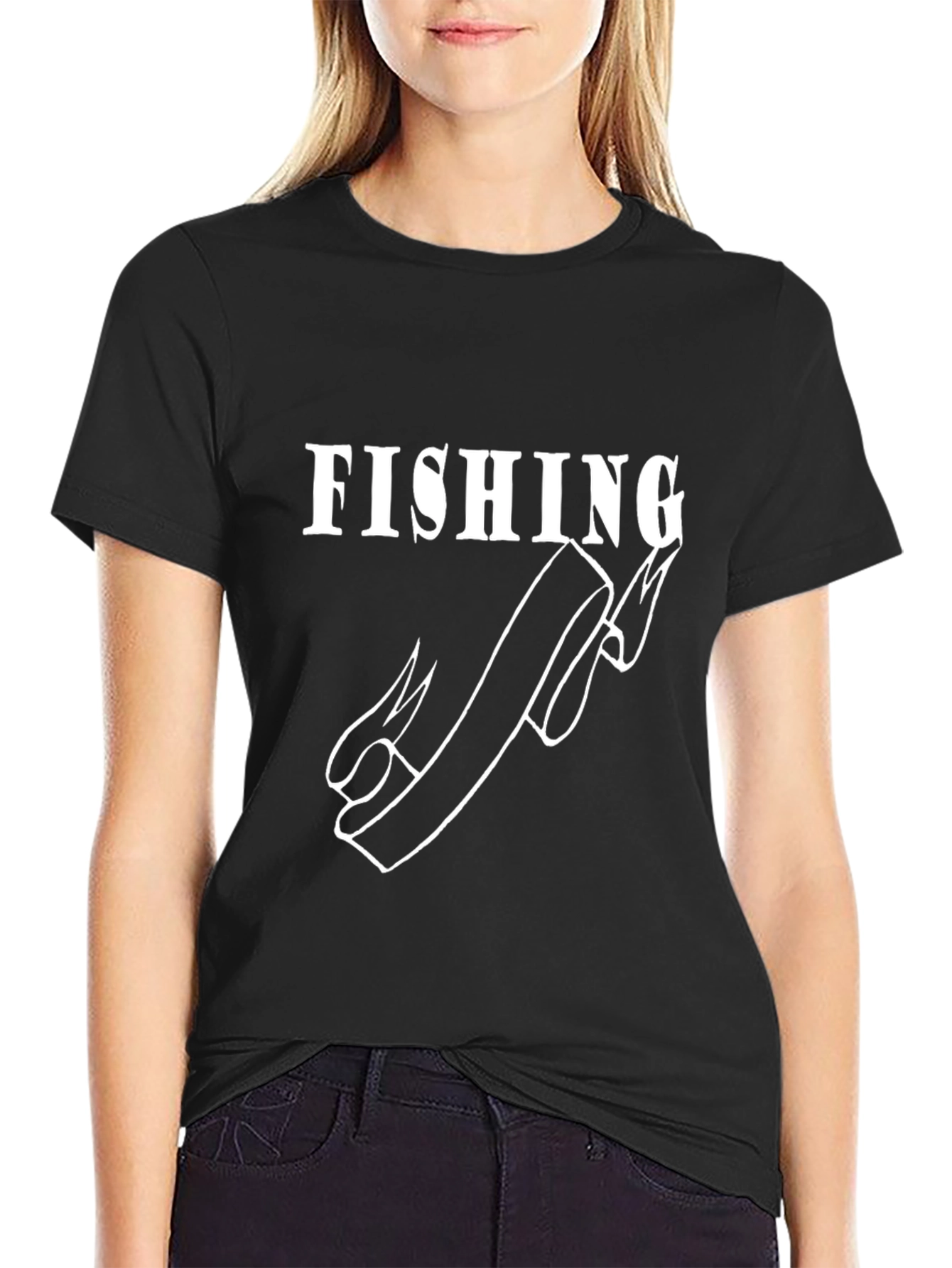 Fishing Hook Graphic Tee - Black Cotton Casual Shirt