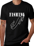 Fishing Hook Graphic Tee - Black Cotton Casual Shirt