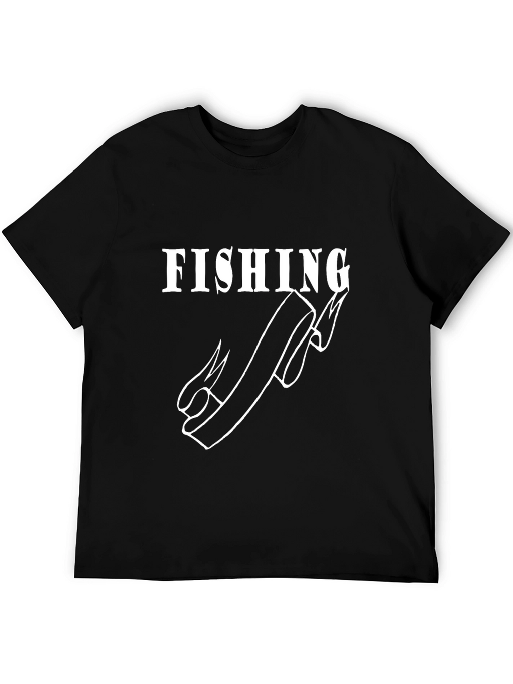 Fishing Hook Graphic Tee - Black Cotton Casual Shirt