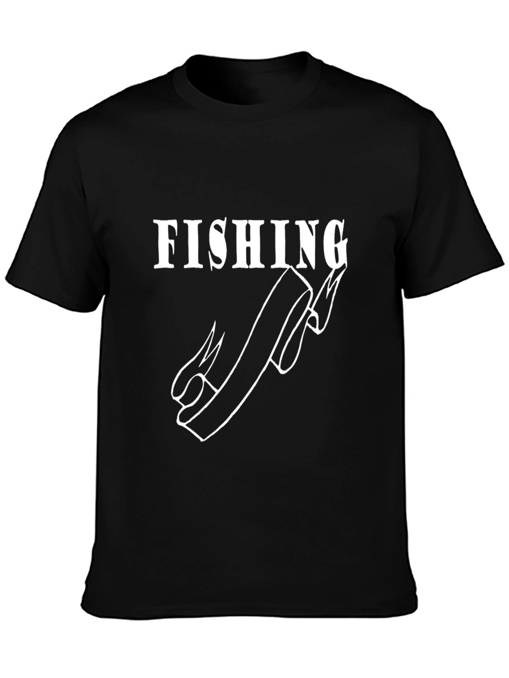 Fishing Hook Graphic Tee - Black Cotton Casual Shirt