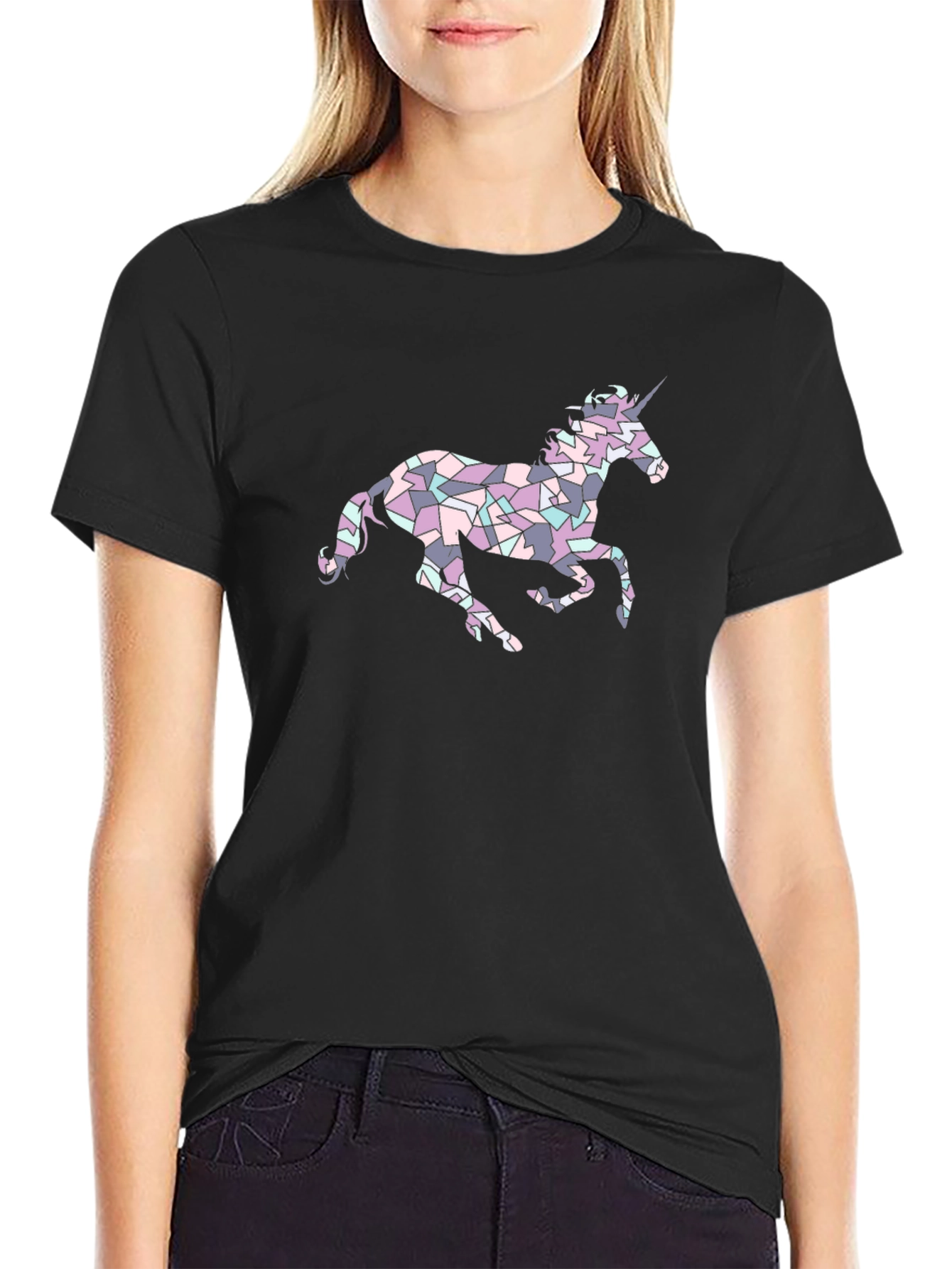 Unicorn Mosaic Graphic Tee - Black Casual Shirt