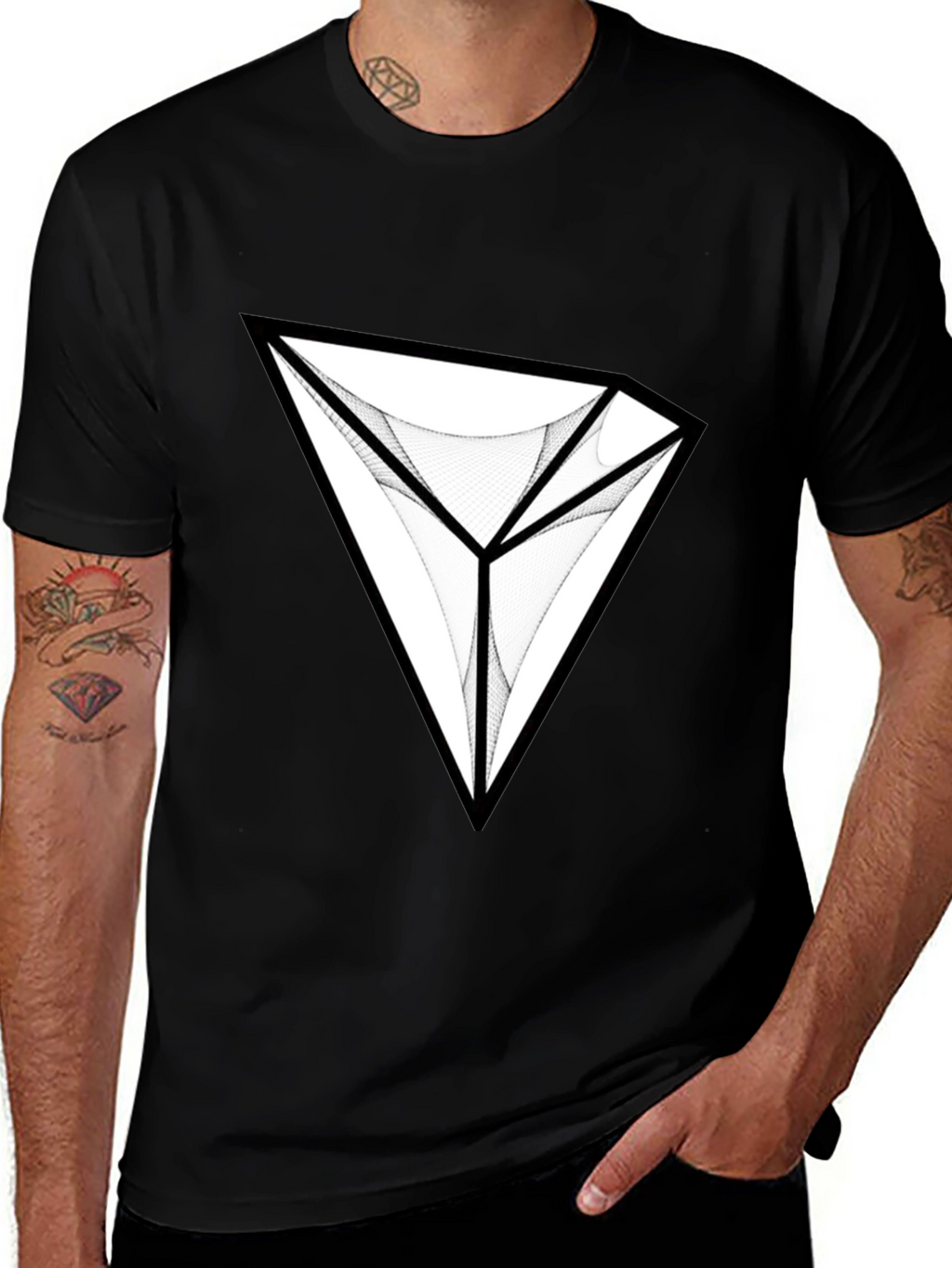 Geometric Diamond Graphic Black T-Shirt