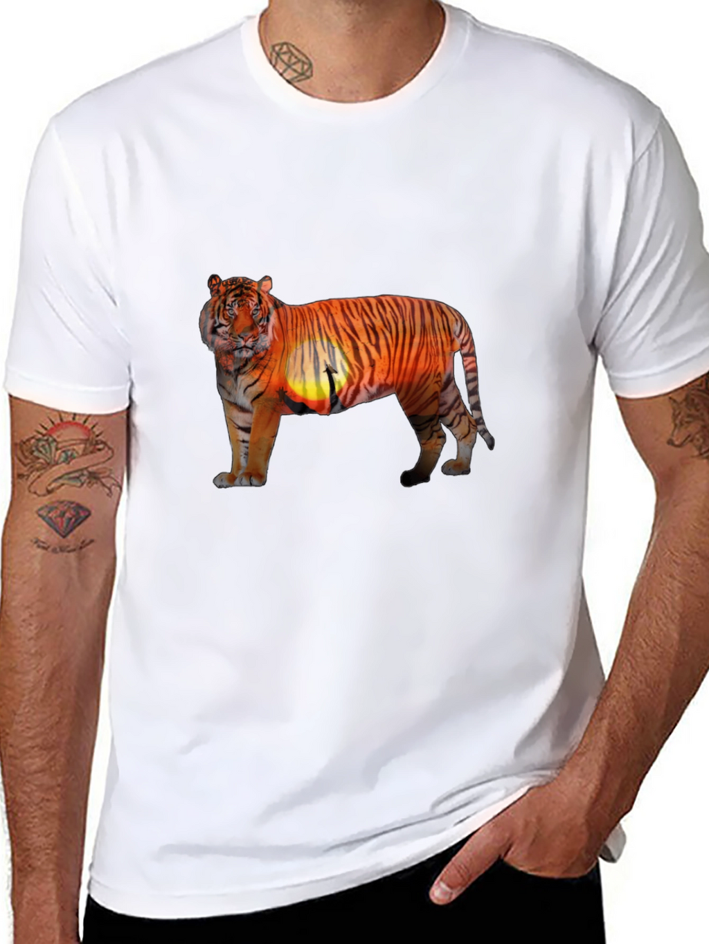 Tiger Sunset Graphic Print Black T-Shirt
