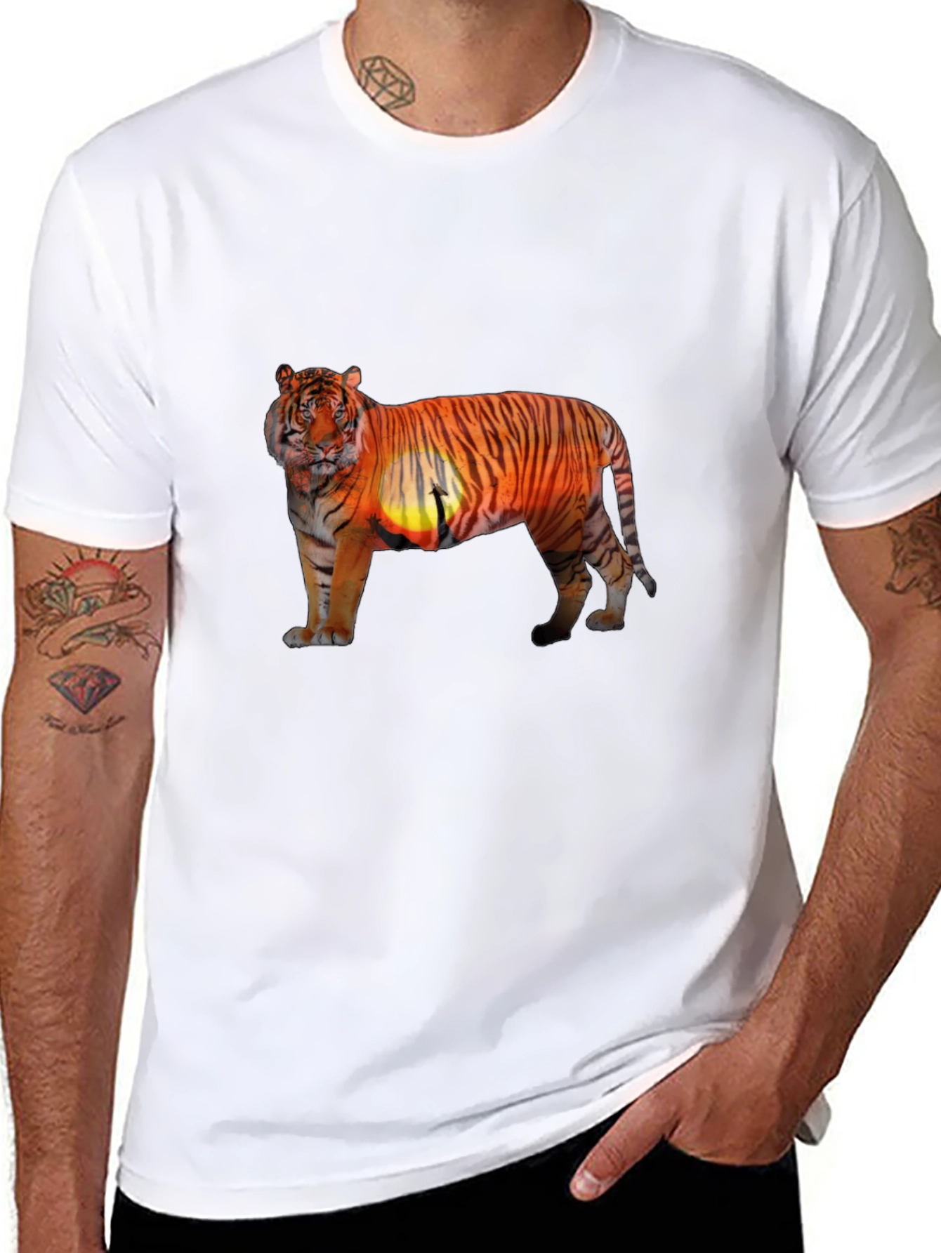 Tiger Sunset Graphic Print Black T-Shirt