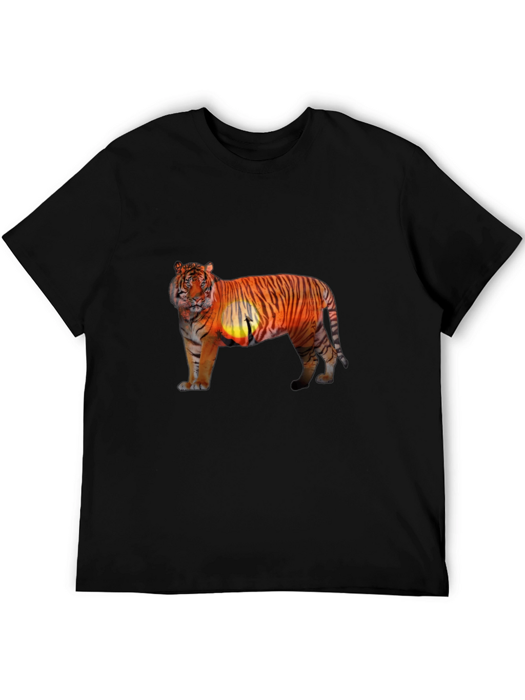 Tiger Sunset Graphic Print Black T-Shirt