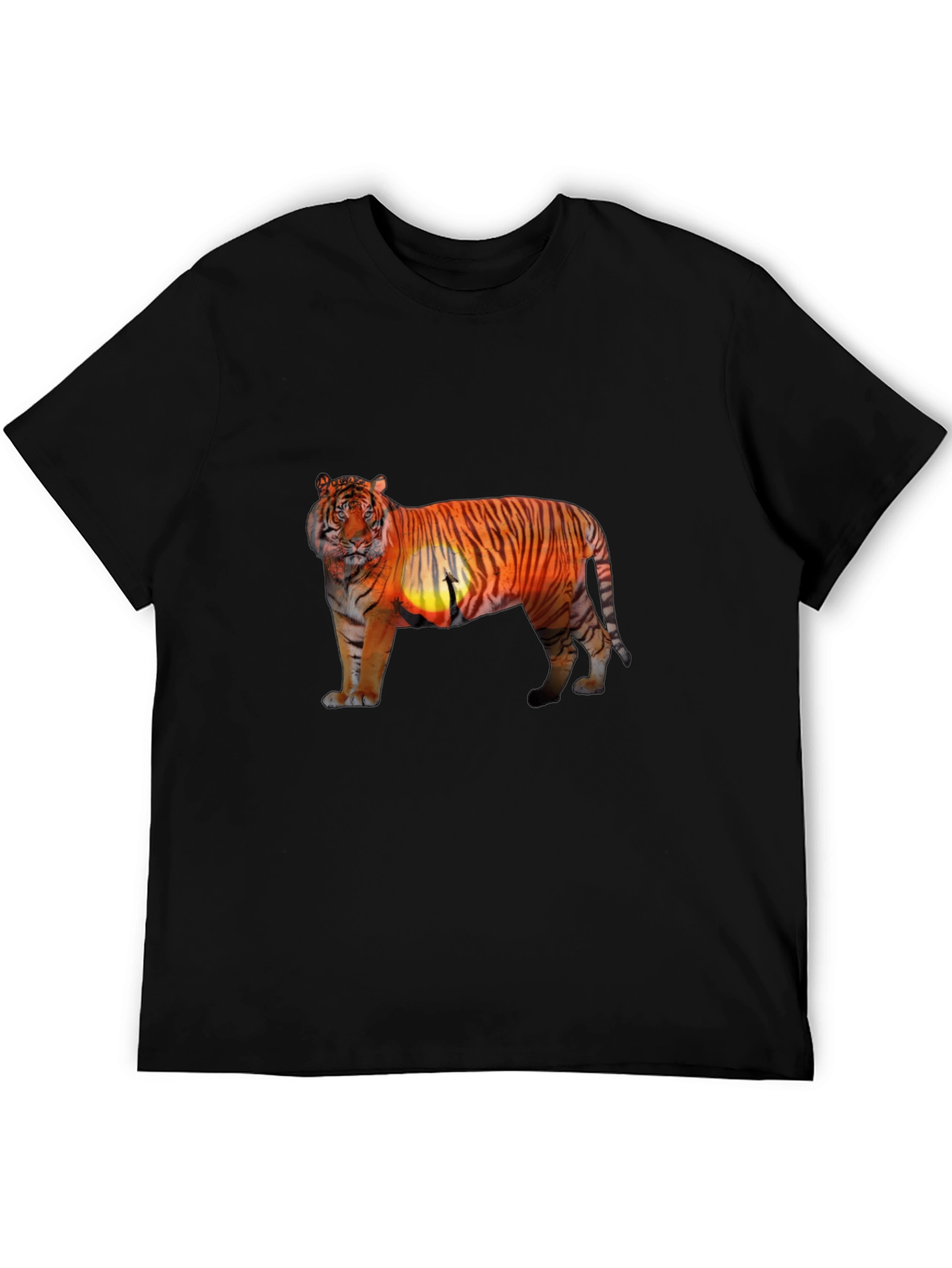 Tiger Sunset Graphic Print Black T-Shirt