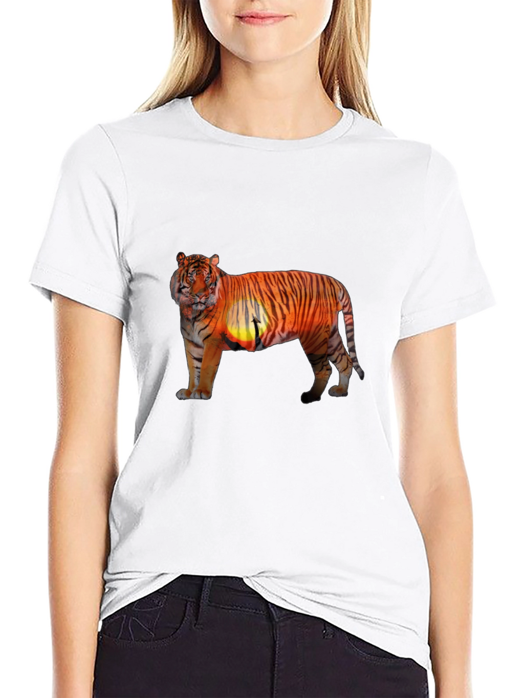 Tiger Sunset Graphic Print Black T-Shirt