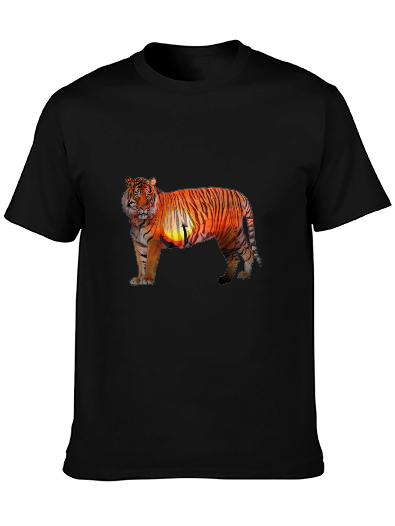Tiger Sunset Graphic Print Black T-Shirt