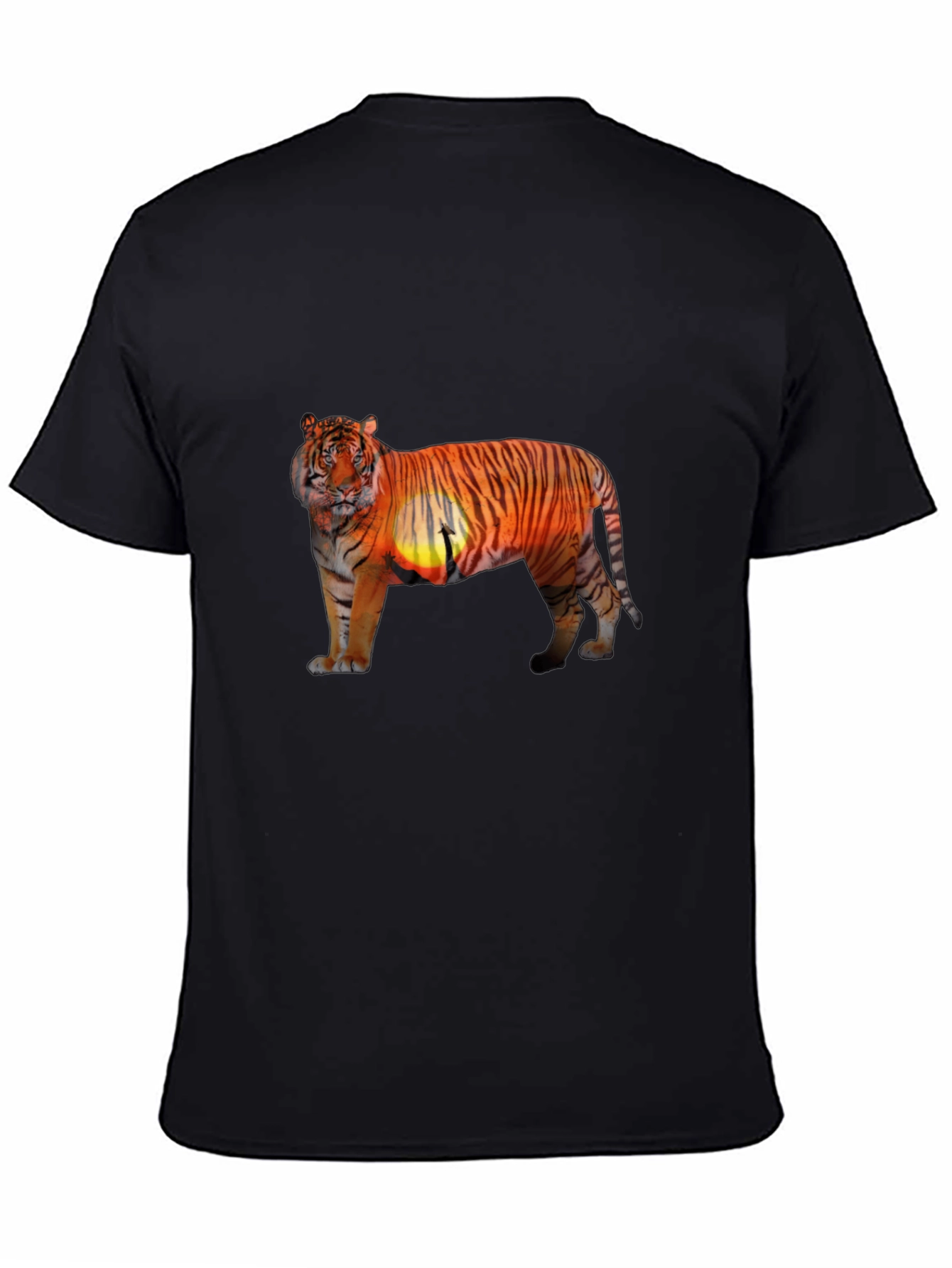 Tiger Sunset Graphic Print Black T-Shirt