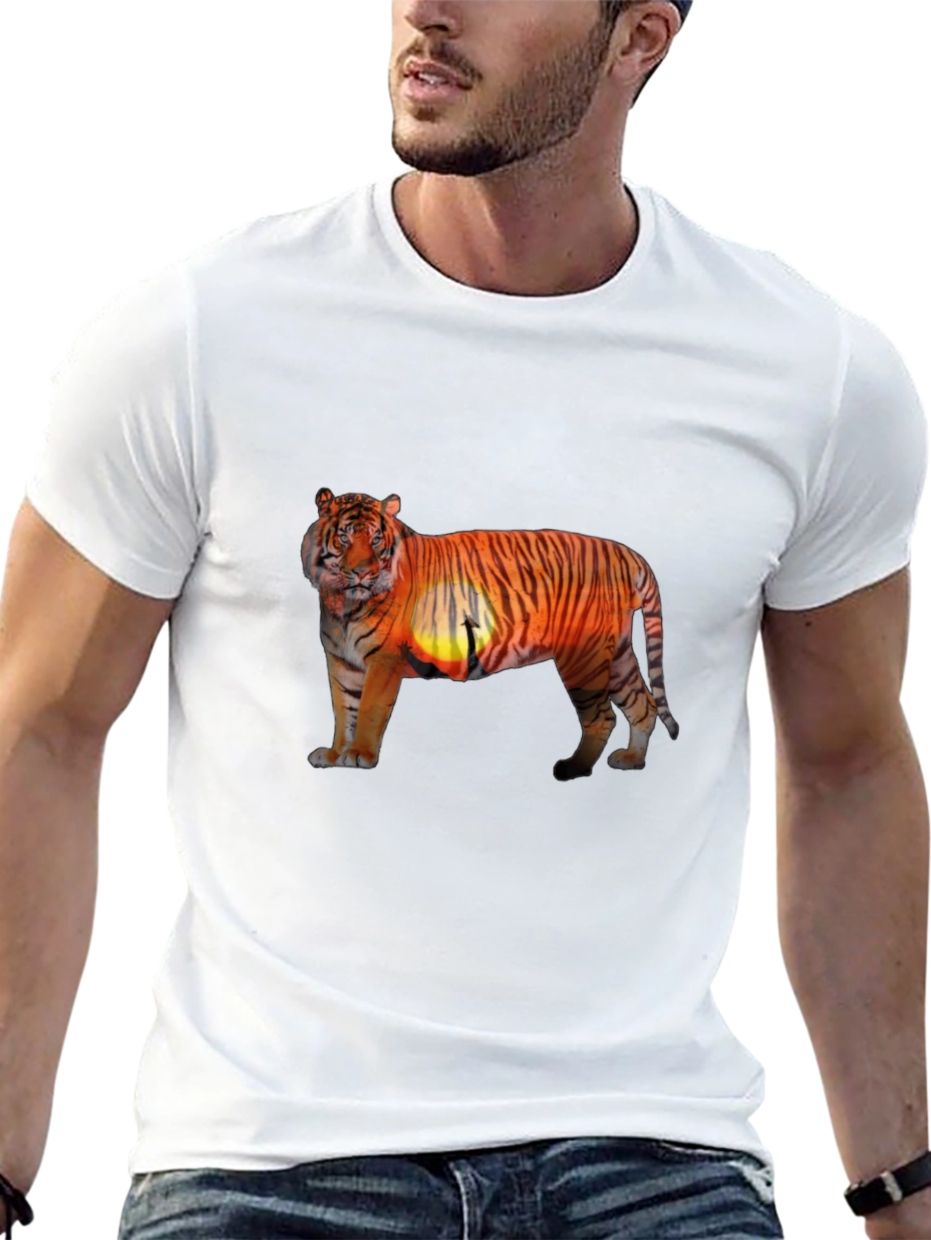 Tiger Sunset Graphic Print Black T-Shirt