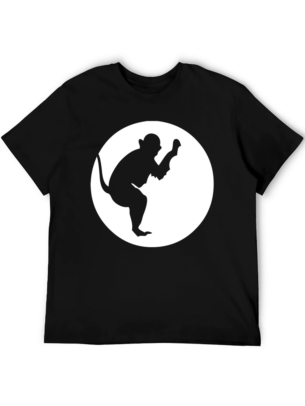 Monkey Silhouette Graphic Tee - Black Cotton Casual