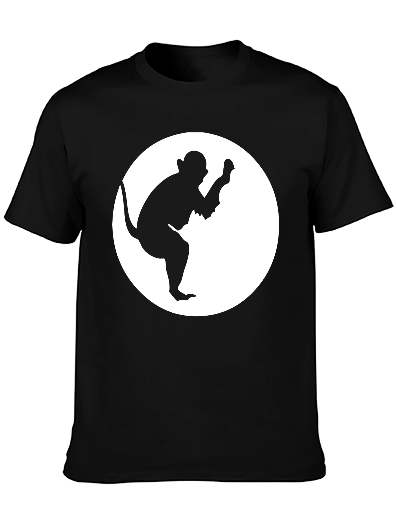Monkey Silhouette Graphic Tee - Black Cotton Casual