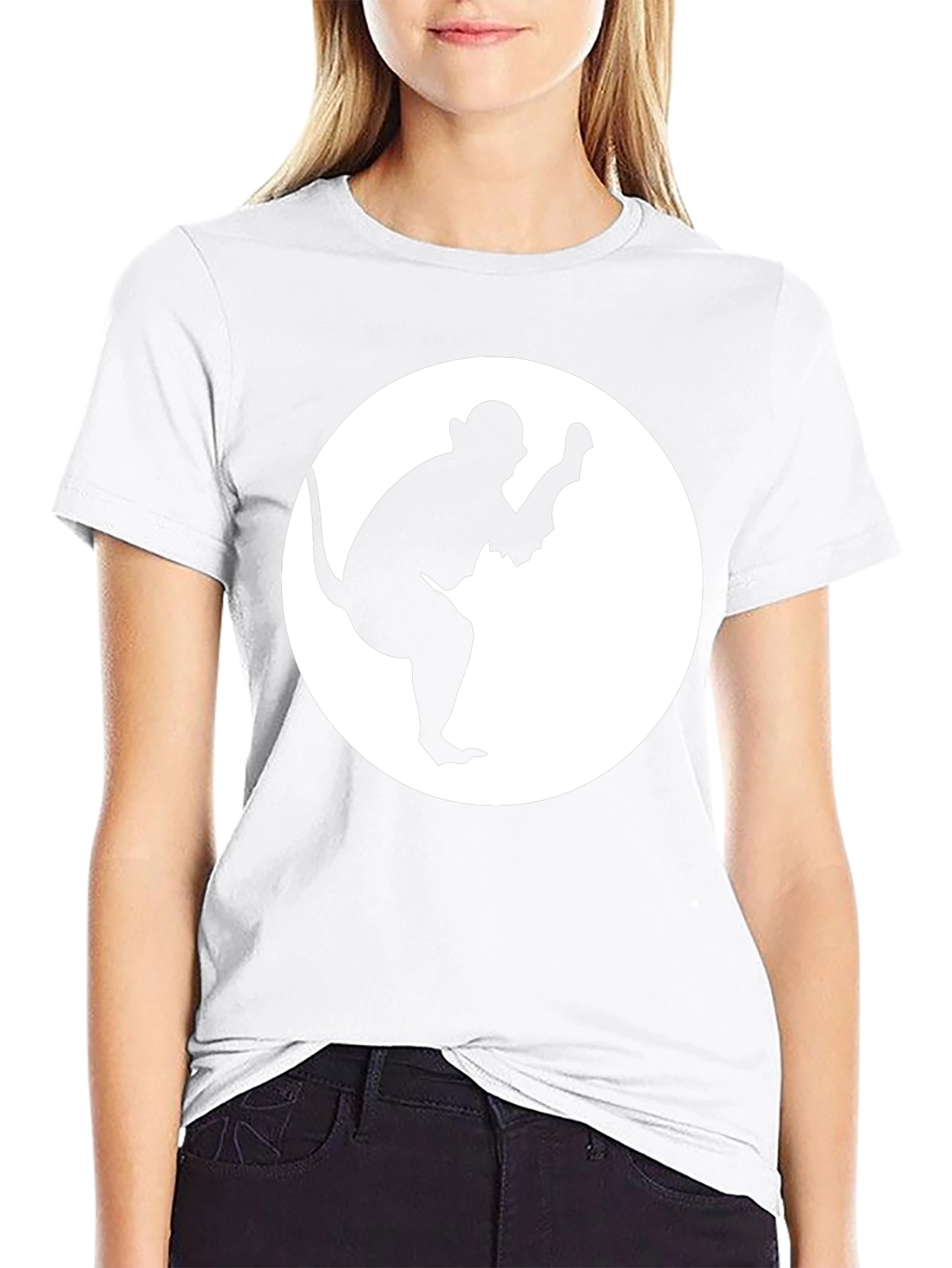 Monkey Silhouette Graphic Tee - Black Cotton Casual