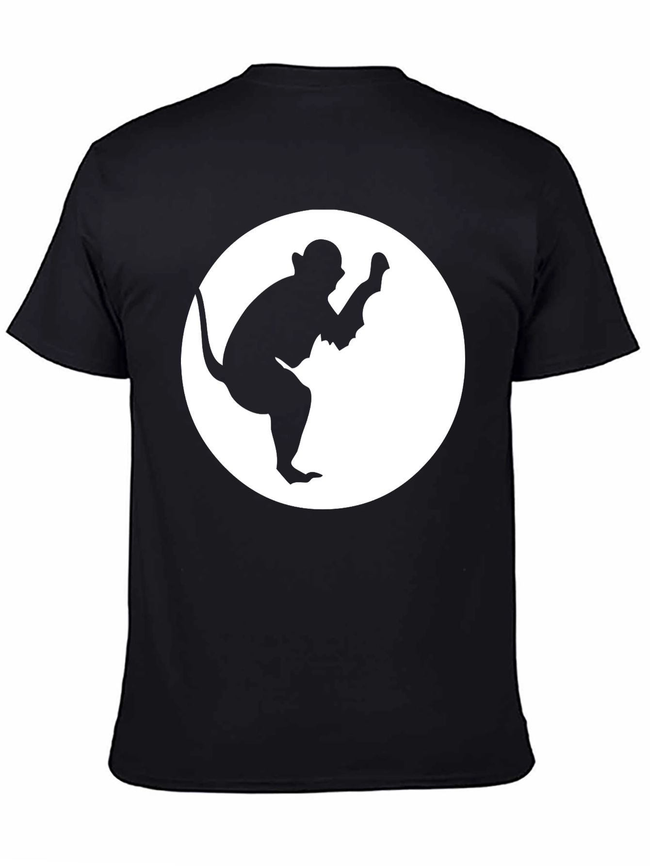 Monkey Silhouette Graphic Tee - Black Cotton Casual