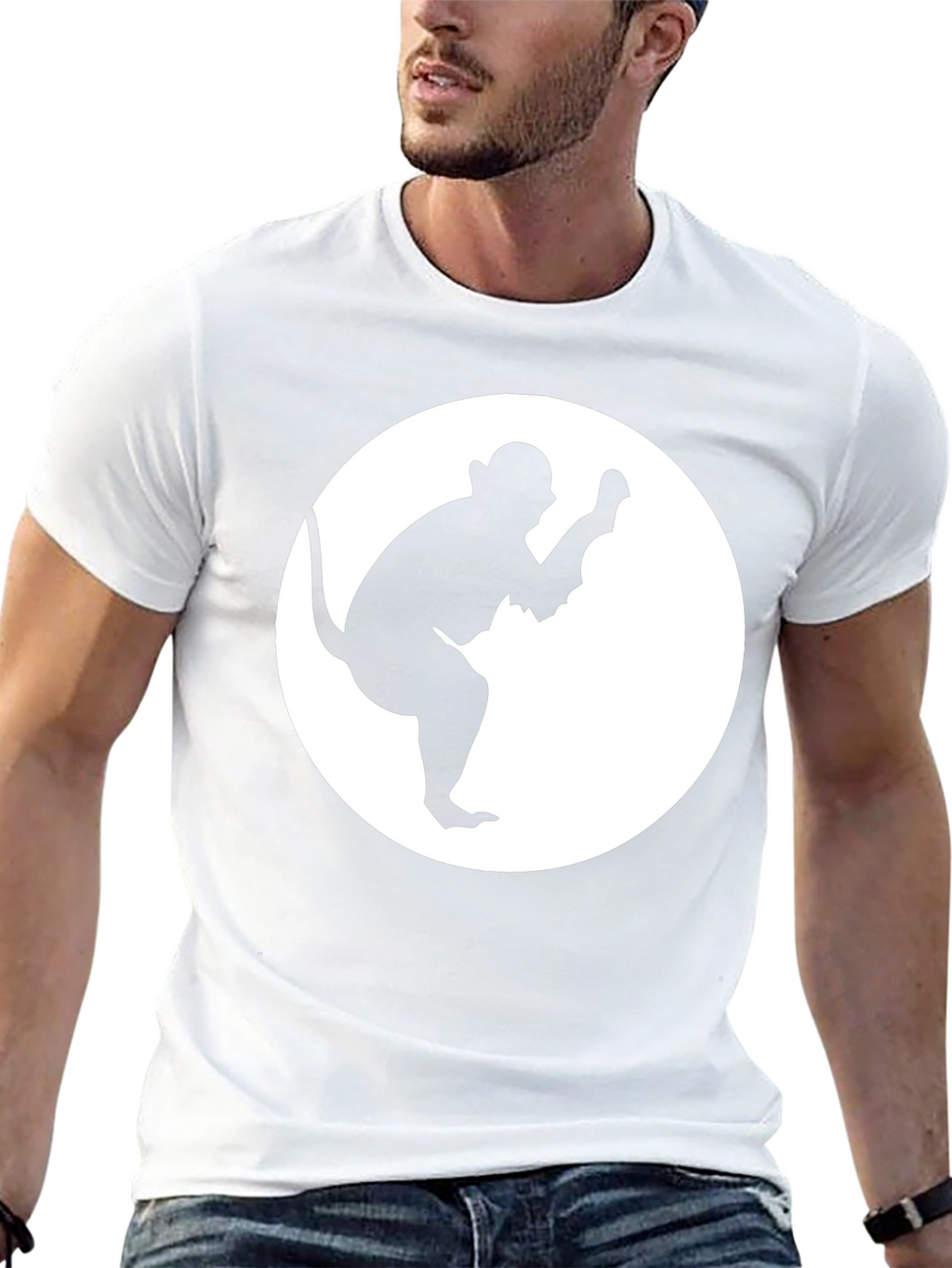 Monkey Silhouette Graphic Tee - Black Cotton Casual