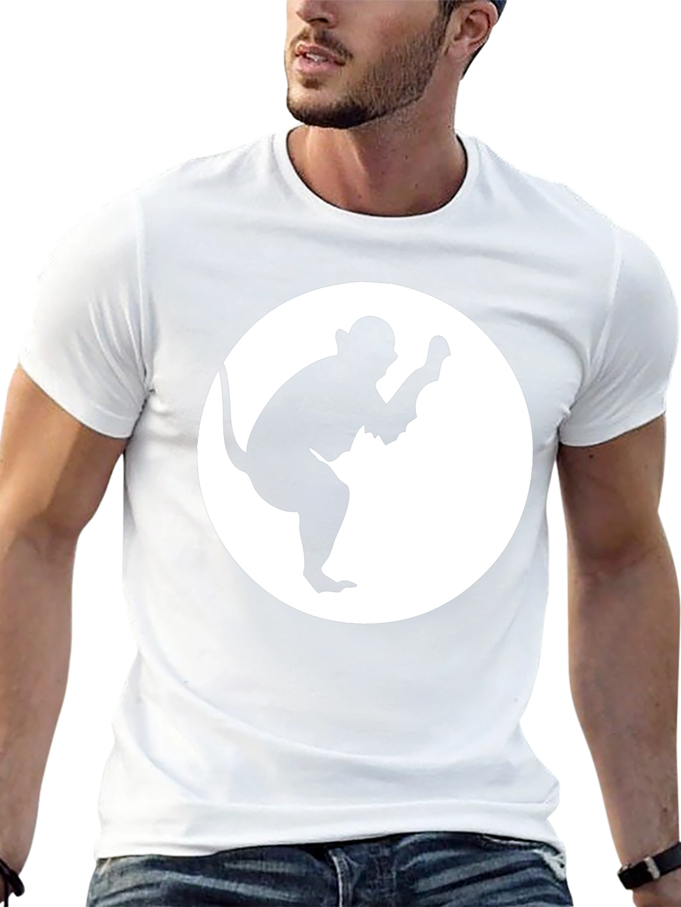 Monkey Silhouette Graphic Tee - Black Cotton Casual