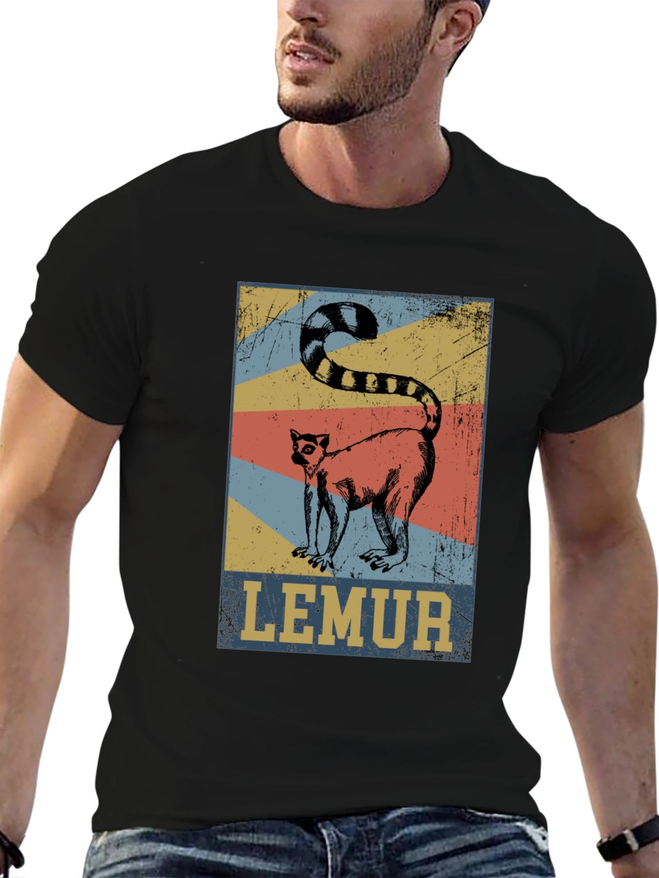 Retro Lemur Graphic Tee - Unisex Cotton T-Shirt