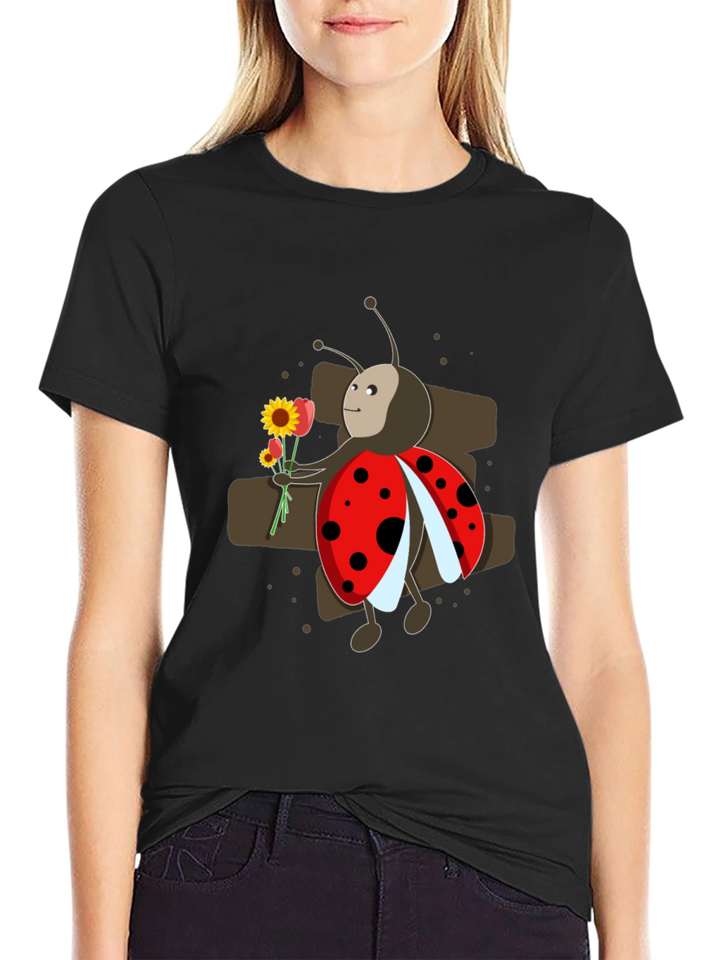 Ladybug with Flowers Graphic T-Shirt
