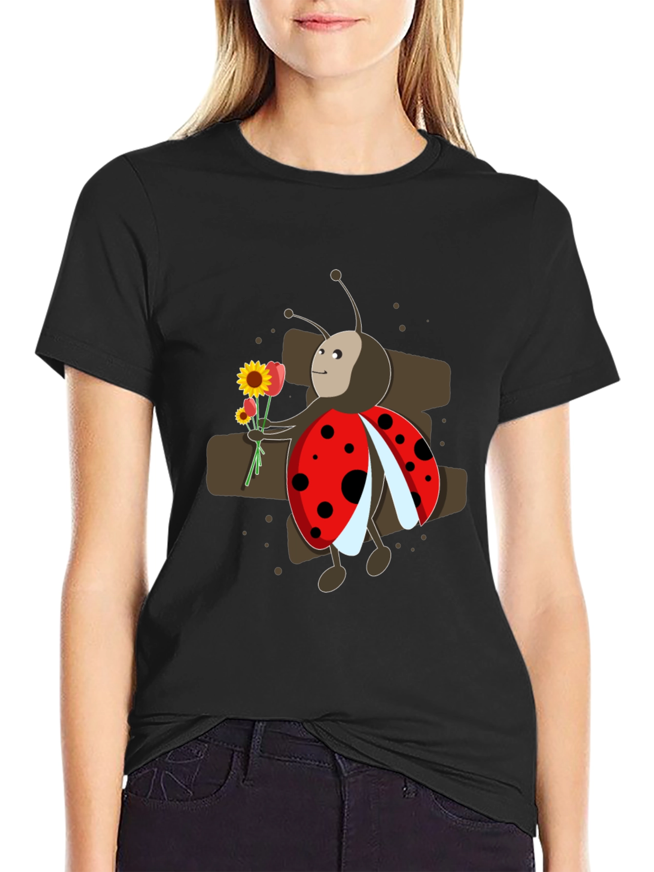 Ladybug with Flowers Graphic T-Shirt