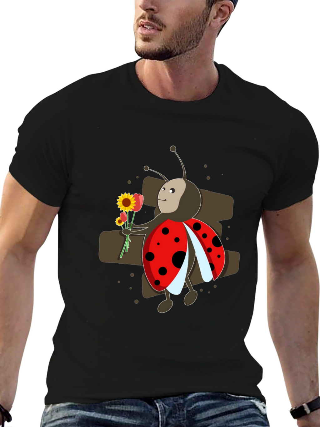Ladybug with Flowers Graphic T-Shirt