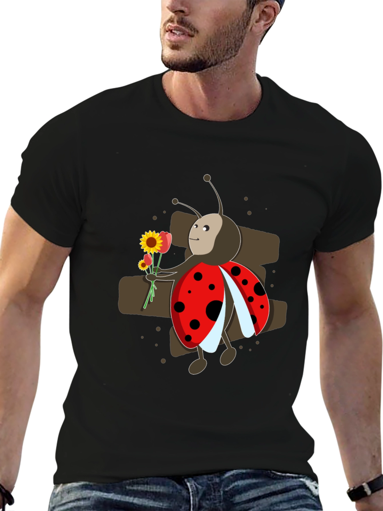 Ladybug with Flowers Graphic T-Shirt