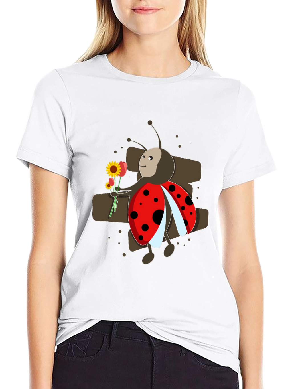 Ladybug with Flowers Graphic T-Shirt