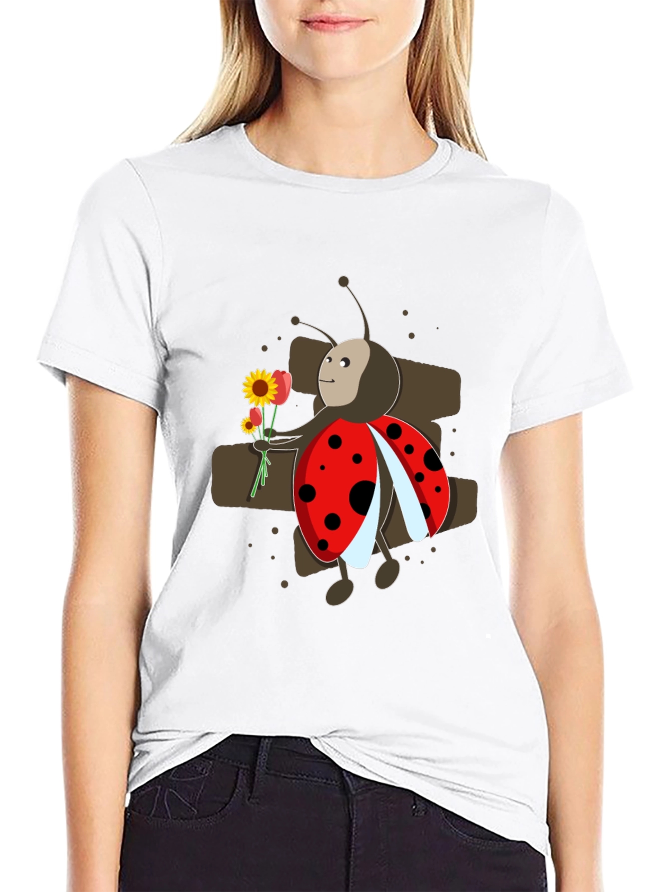 Ladybug with Flowers Graphic T-Shirt