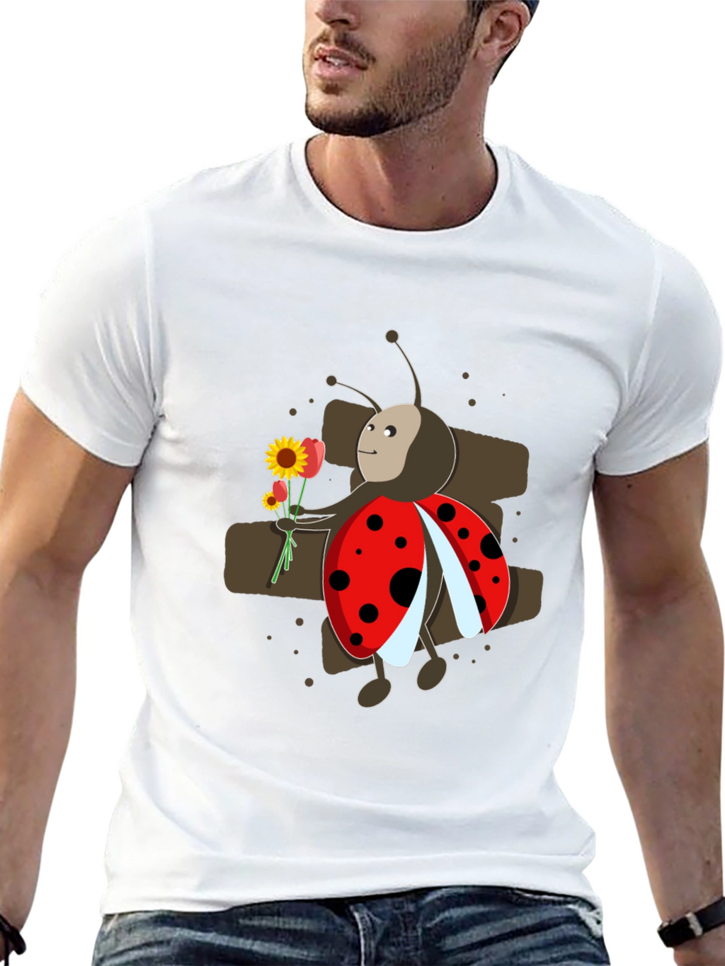 Ladybug with Flowers Graphic T-Shirt