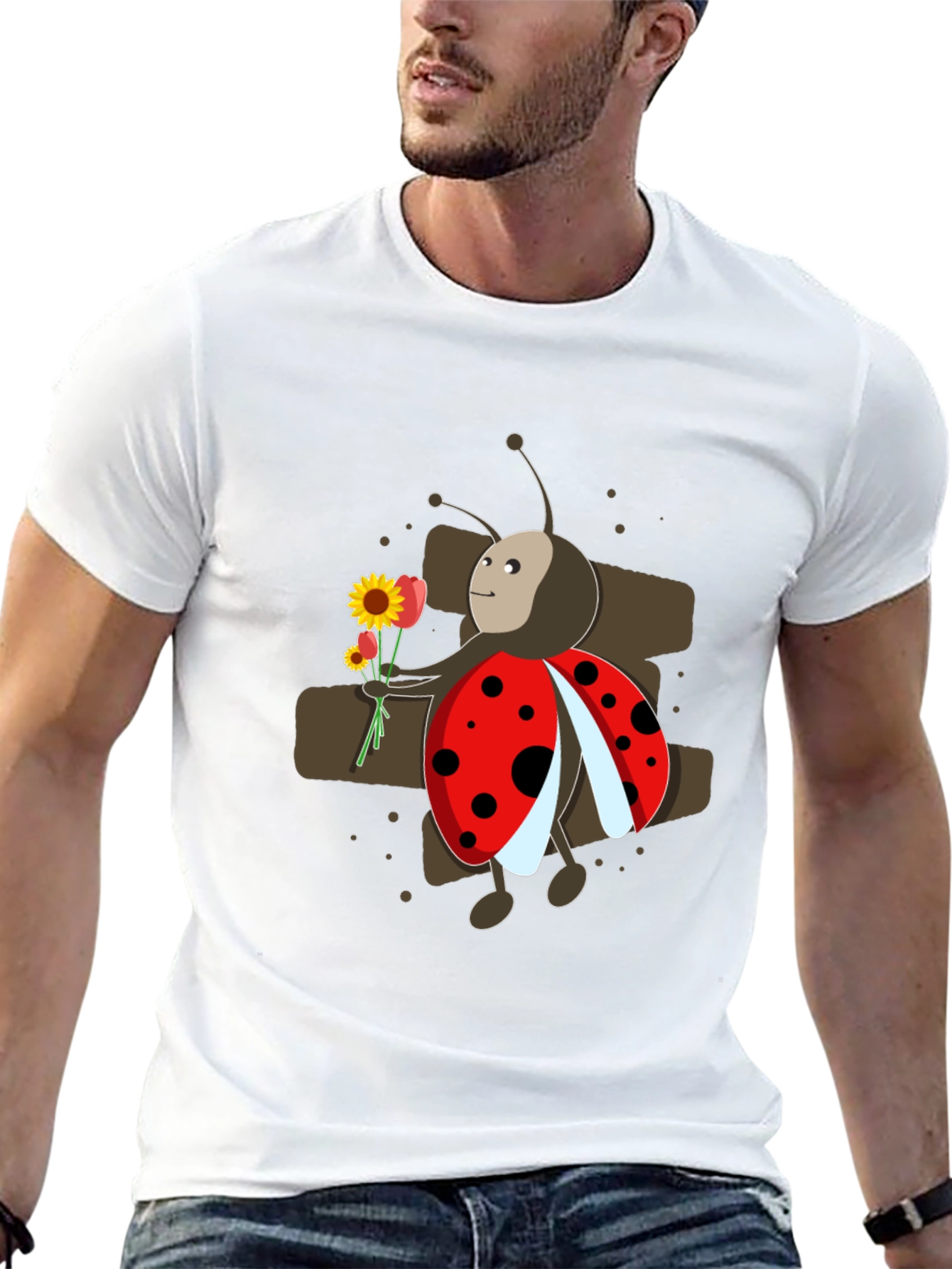 Ladybug with Flowers Graphic T-Shirt
