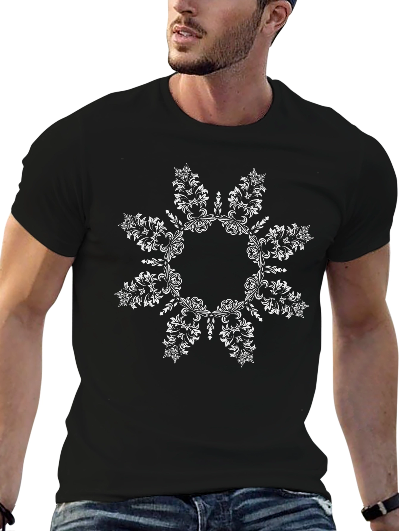 Floral Mandala Graphic Black Tee