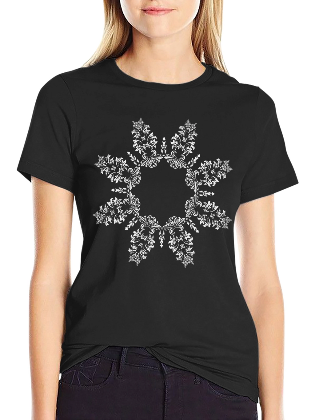 Floral Mandala Graphic Black Tee