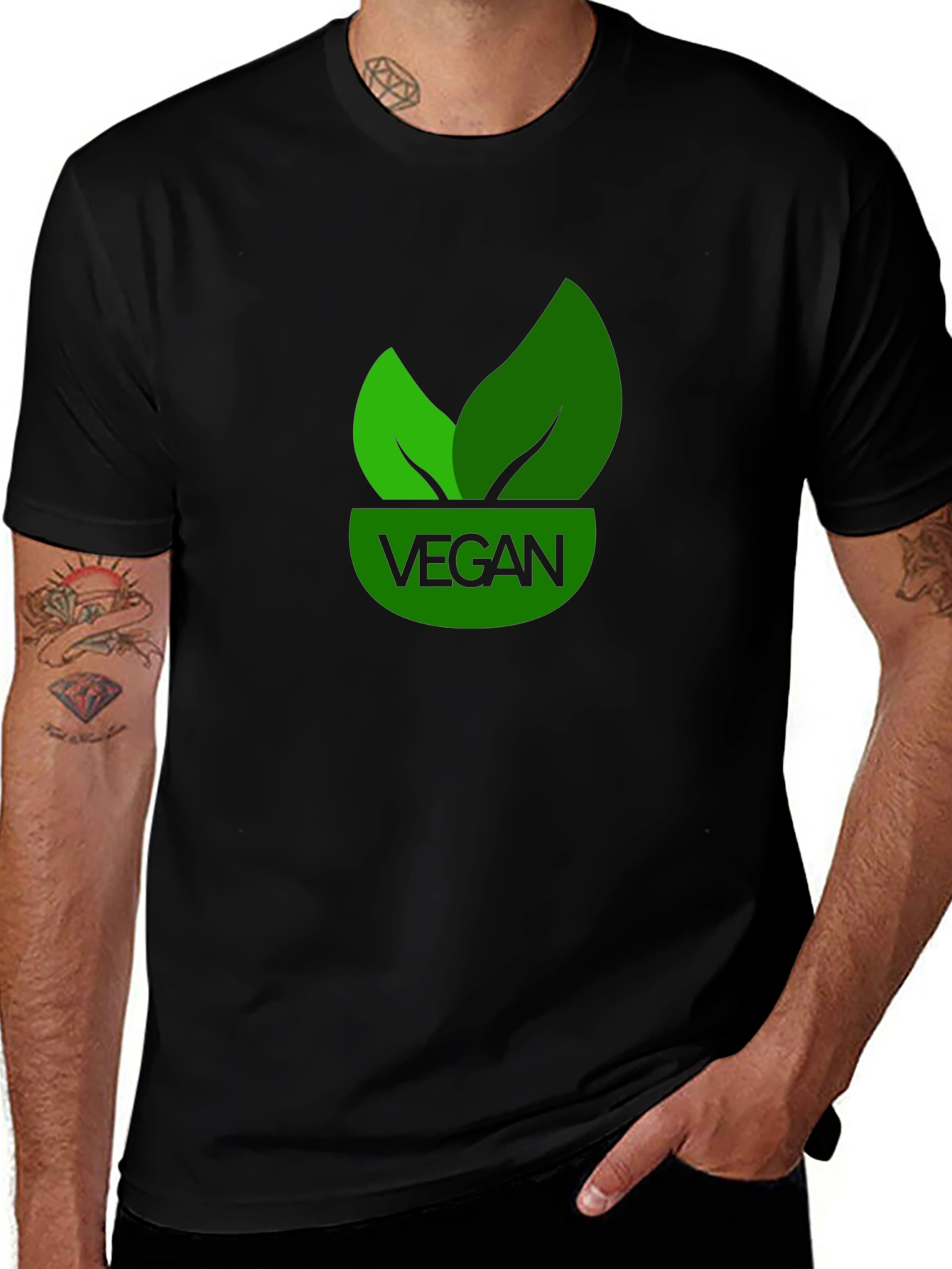 Vegan T-Shirt - Green Leaf Design