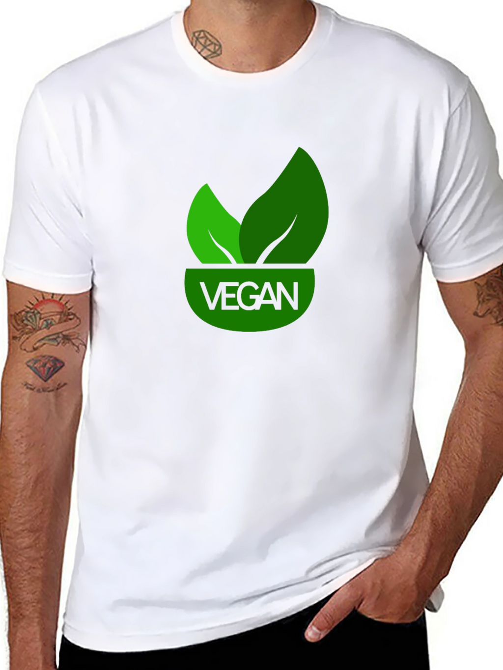 Vegan T-Shirt - Green Leaf Design