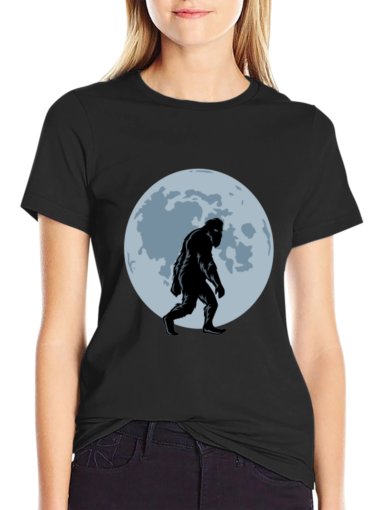 Bigfoot Moon T-Shirt - Black Sasquatch Tee