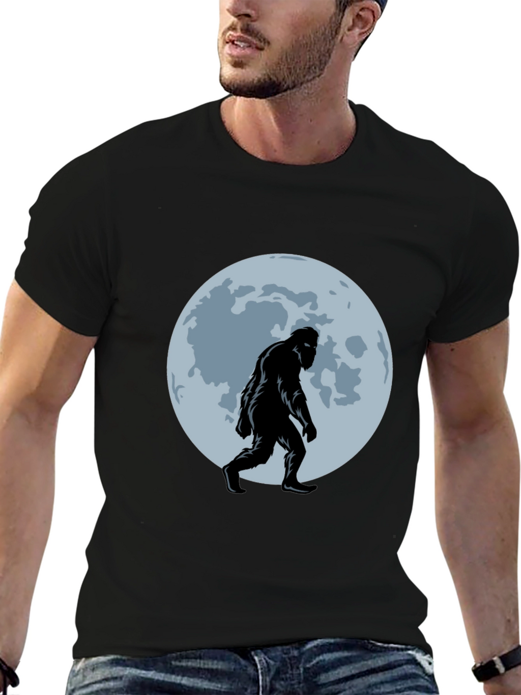 Bigfoot Moon T-Shirt - Black Sasquatch Tee