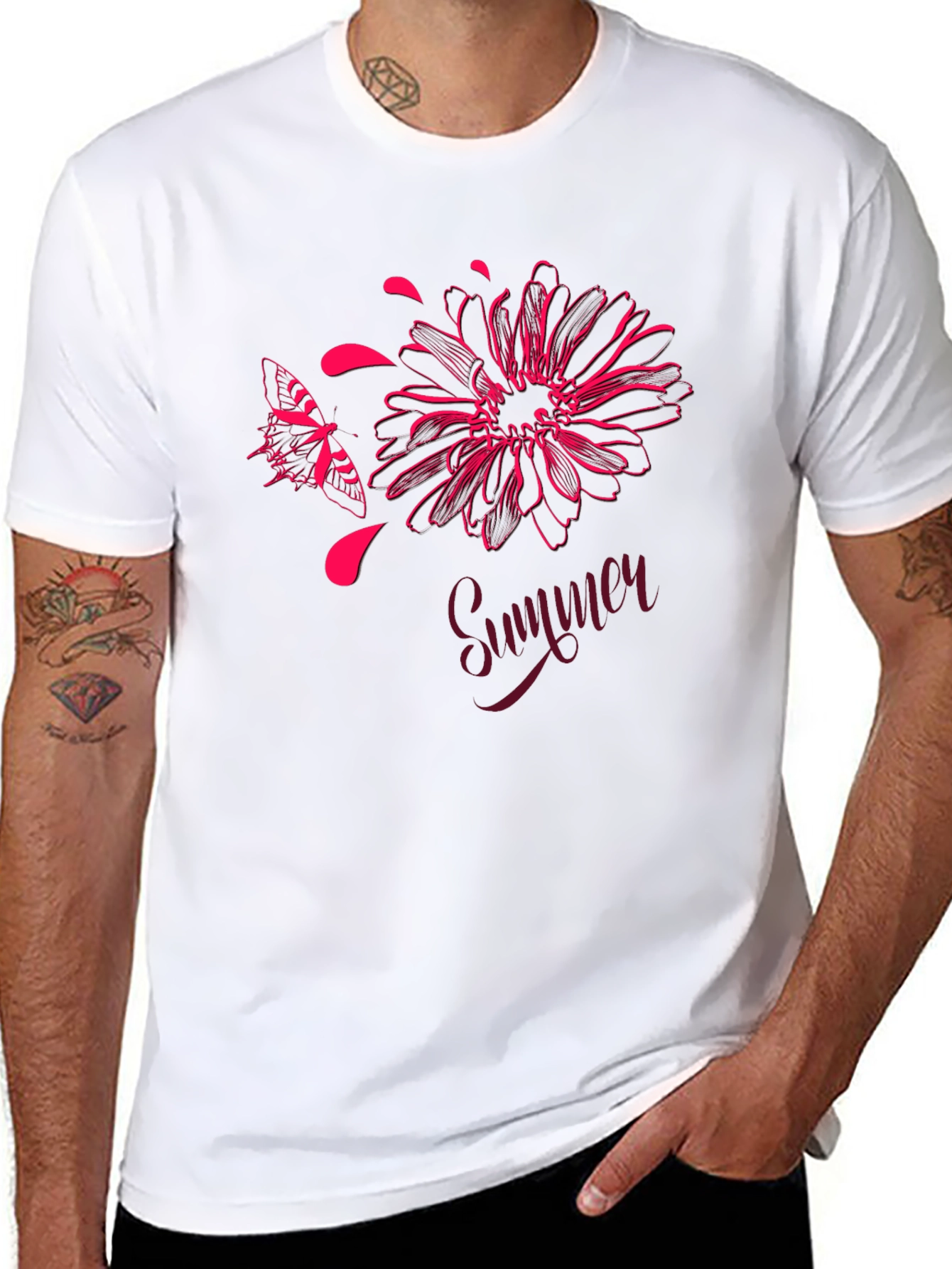 Summer Floral Butterfly Graphic Black T-Shirt