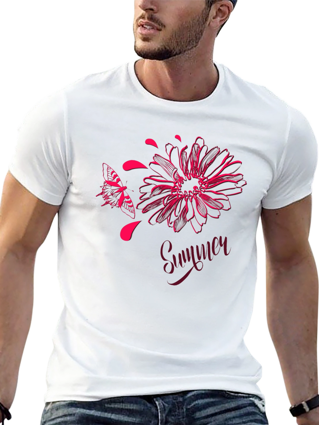 Summer Floral Butterfly Graphic Black T-Shirt