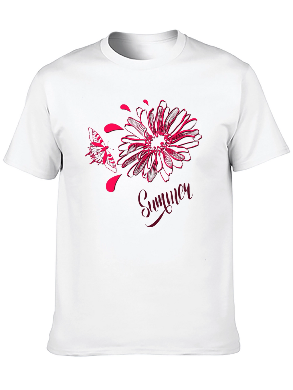 Summer Floral Butterfly Graphic Black T-Shirt