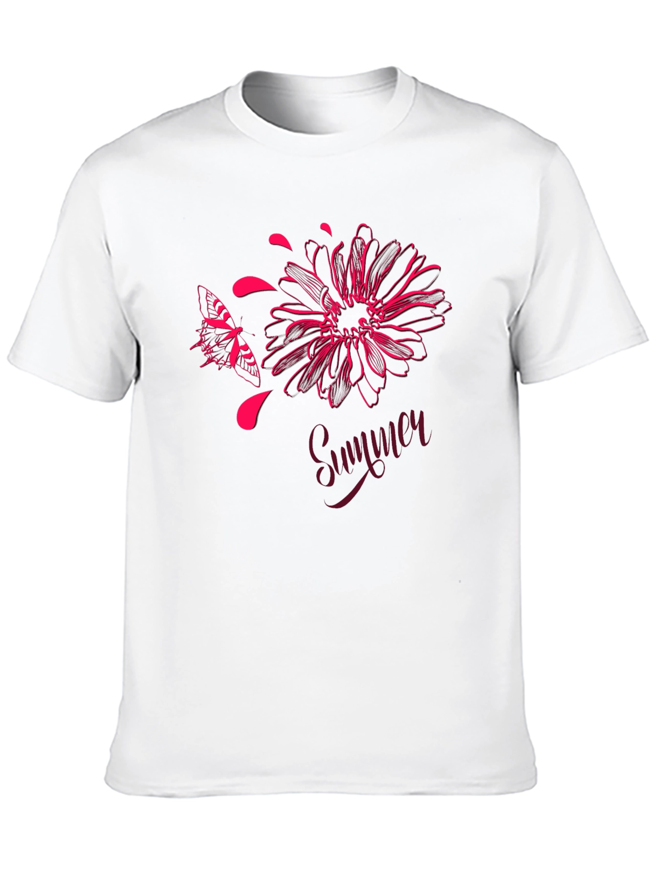Summer Floral Butterfly Graphic Black T-Shirt