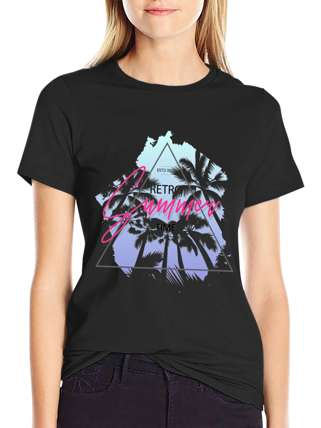 Retro Summer Time Black T-Shirt