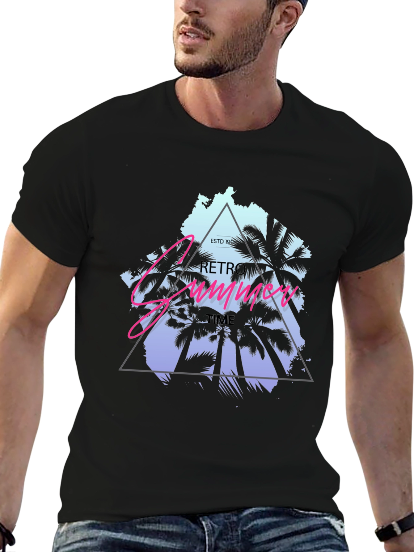 Retro Summer Time Black T-Shirt