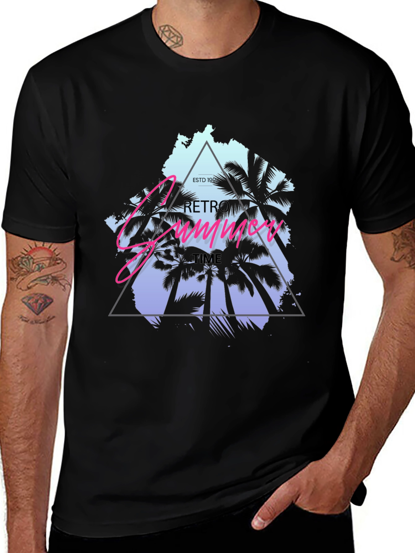 Retro Summer Time Black T-Shirt
