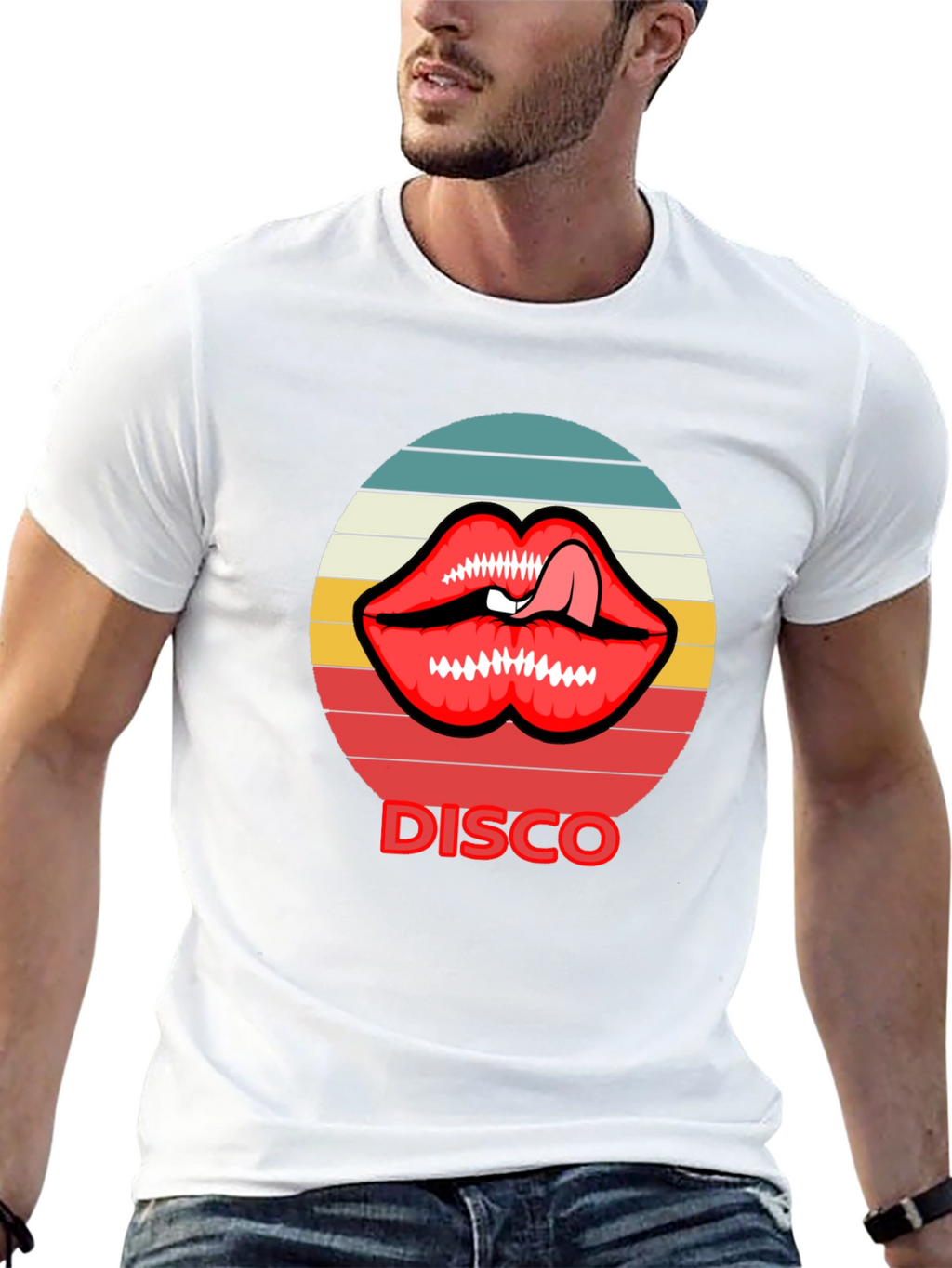 Retro Disco Lips Graphic Tee - Unique Design!
