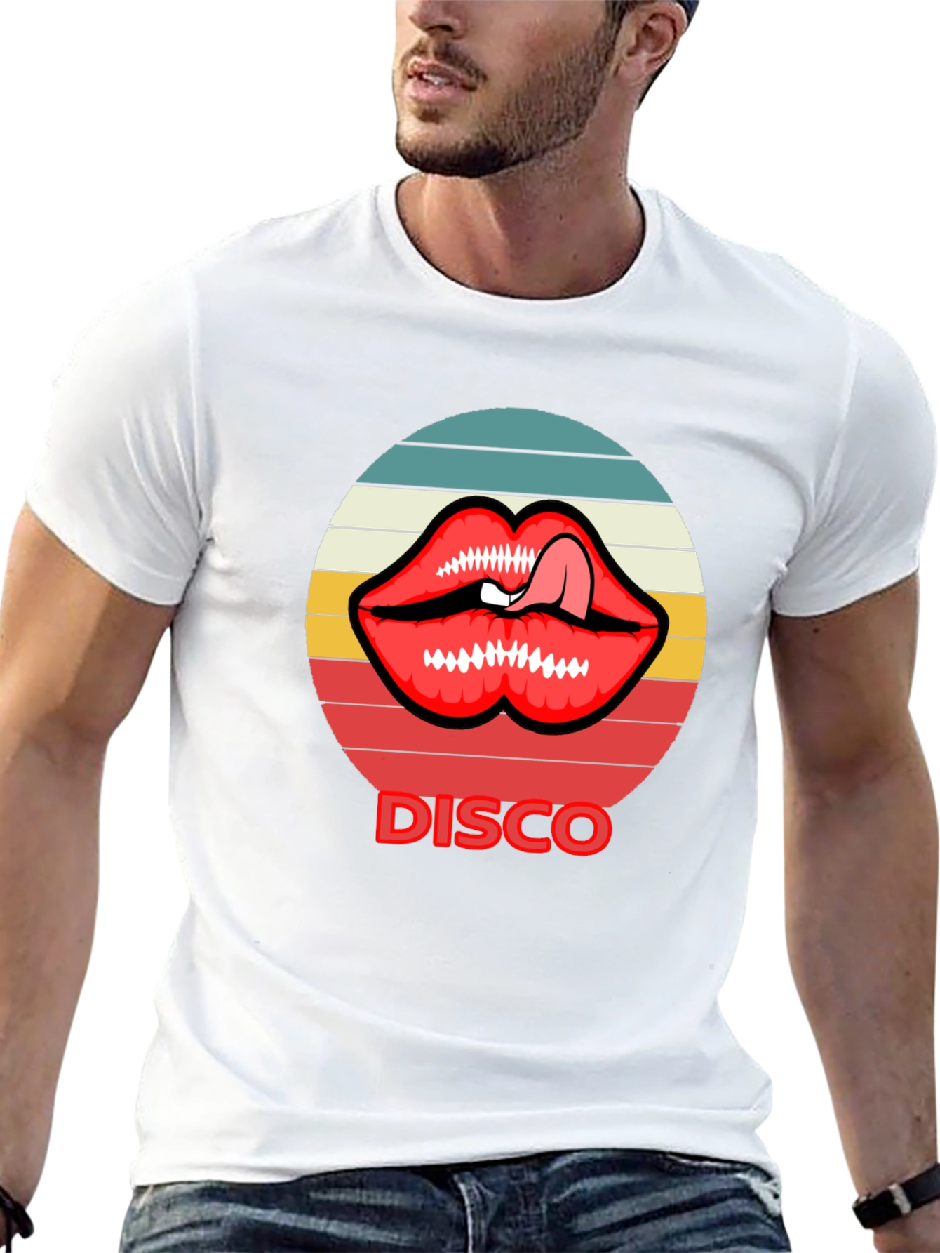 Retro Disco Lips Graphic Tee - Unique Design!