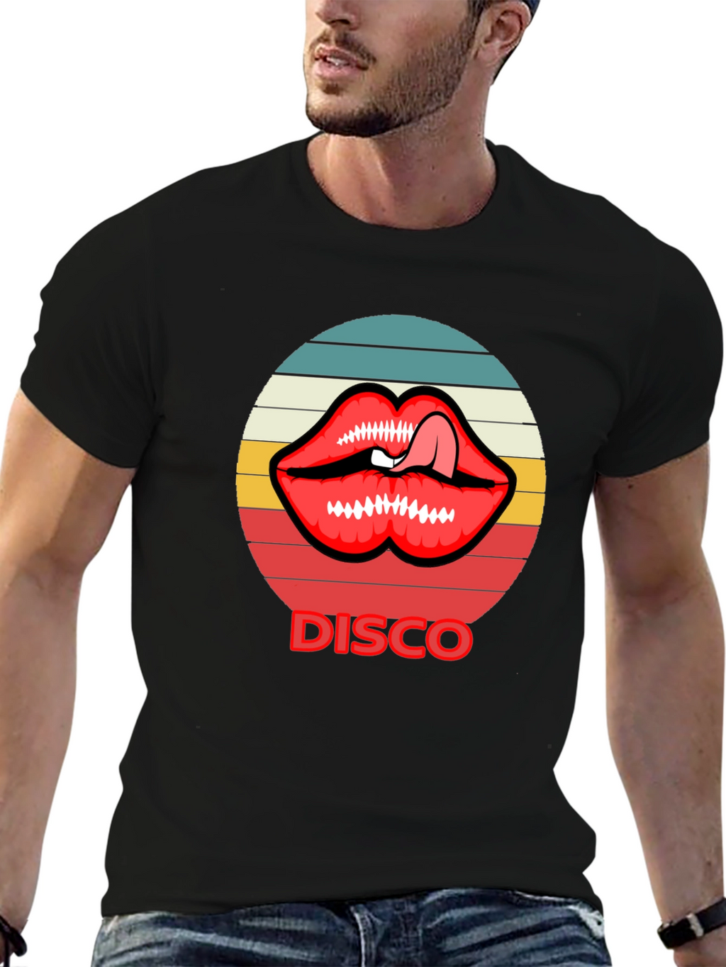 Retro Disco Lips Graphic Tee - Unique Design!