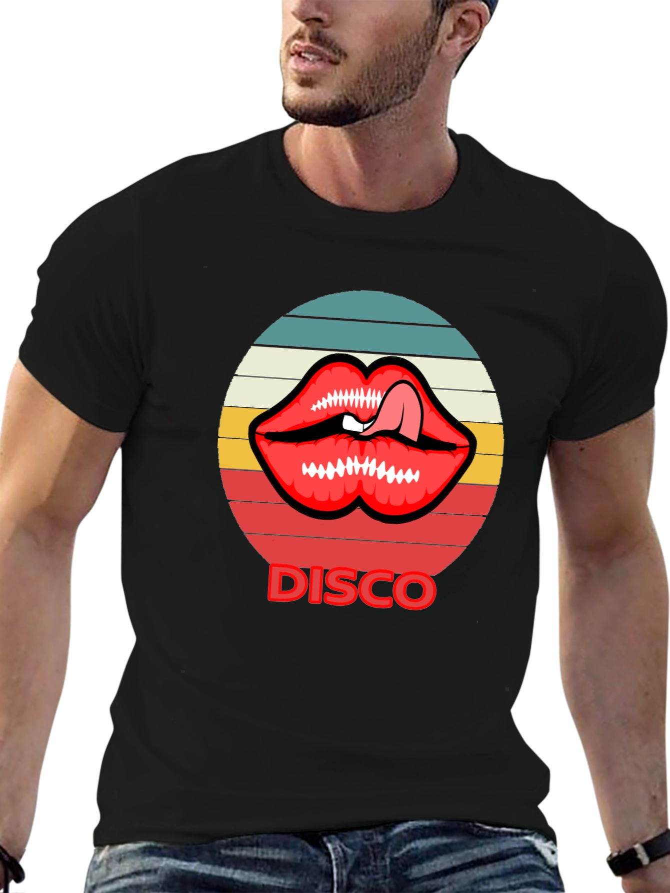 Retro Disco Lips Graphic Tee - Unique Design!